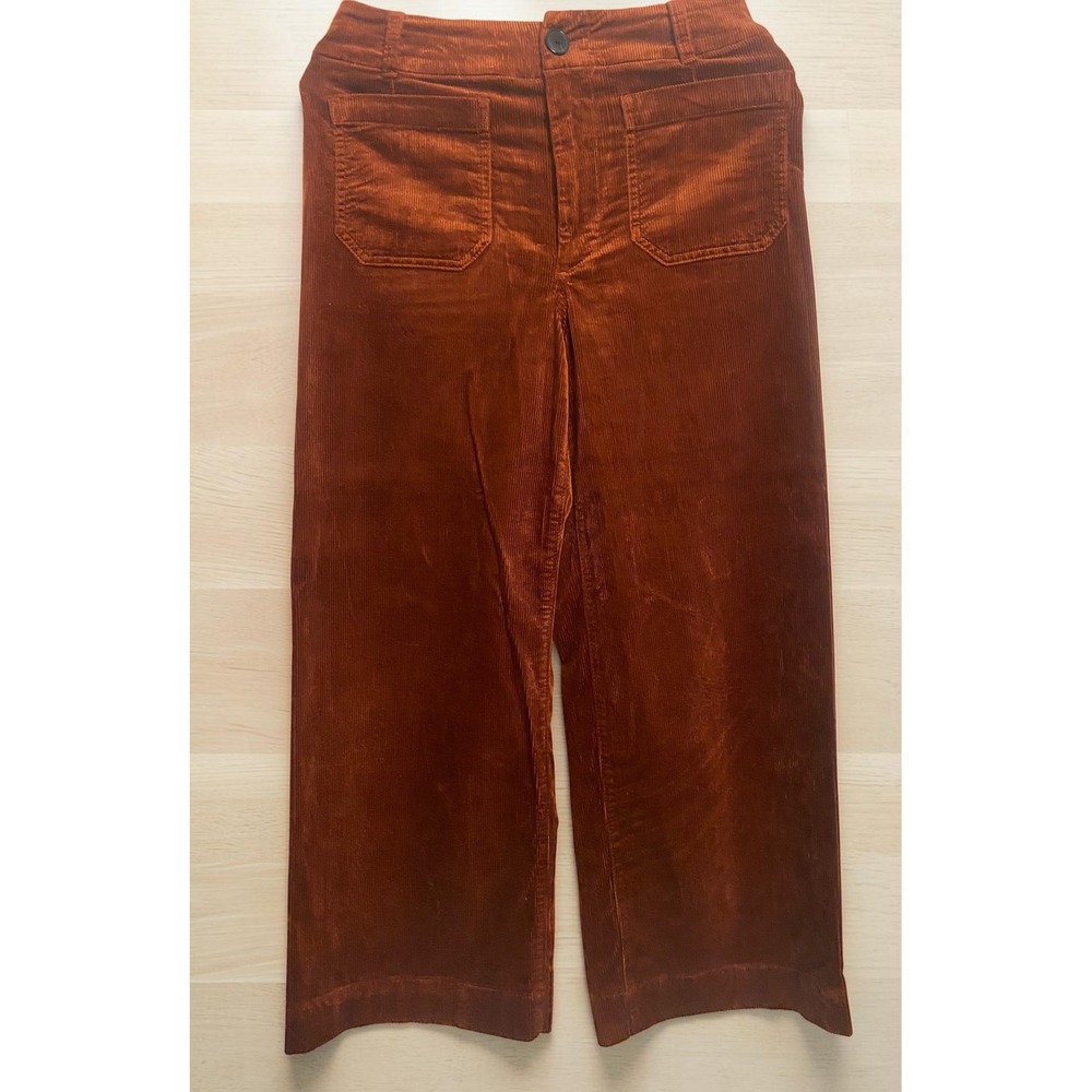 Maeve Anthropologie Colette Corduroy Wide Leg Rust Brown Size 28 Cropped Pants